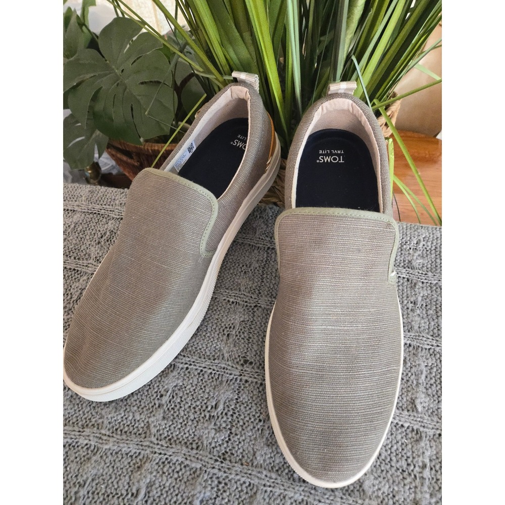 TOMS TRVL LITE Mens Slip On Sneakers Olive Green Canvas Low Top Shoes Size 11.5